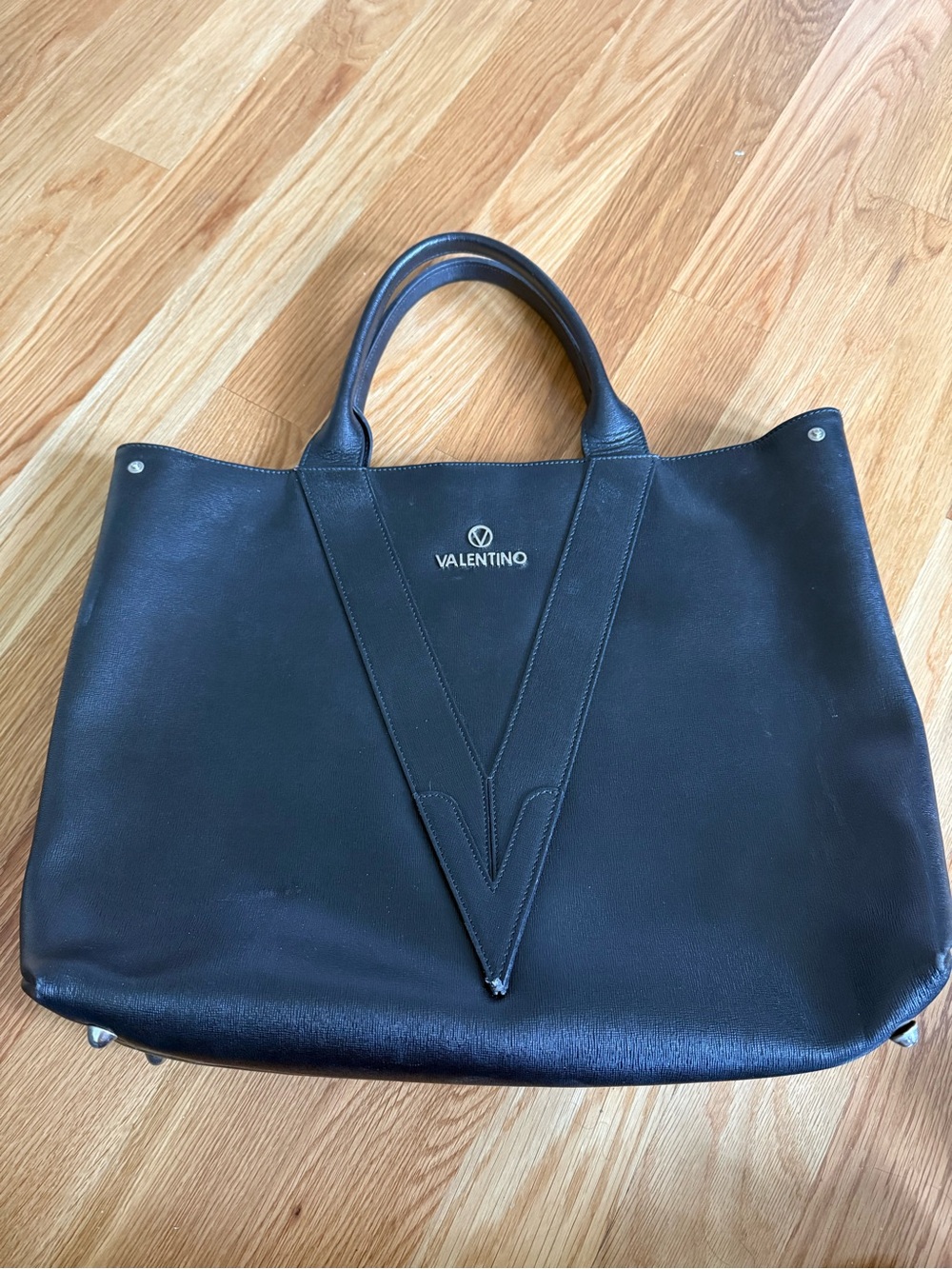 Mario Valentino Black Leather Tote Bag Extra Large Size